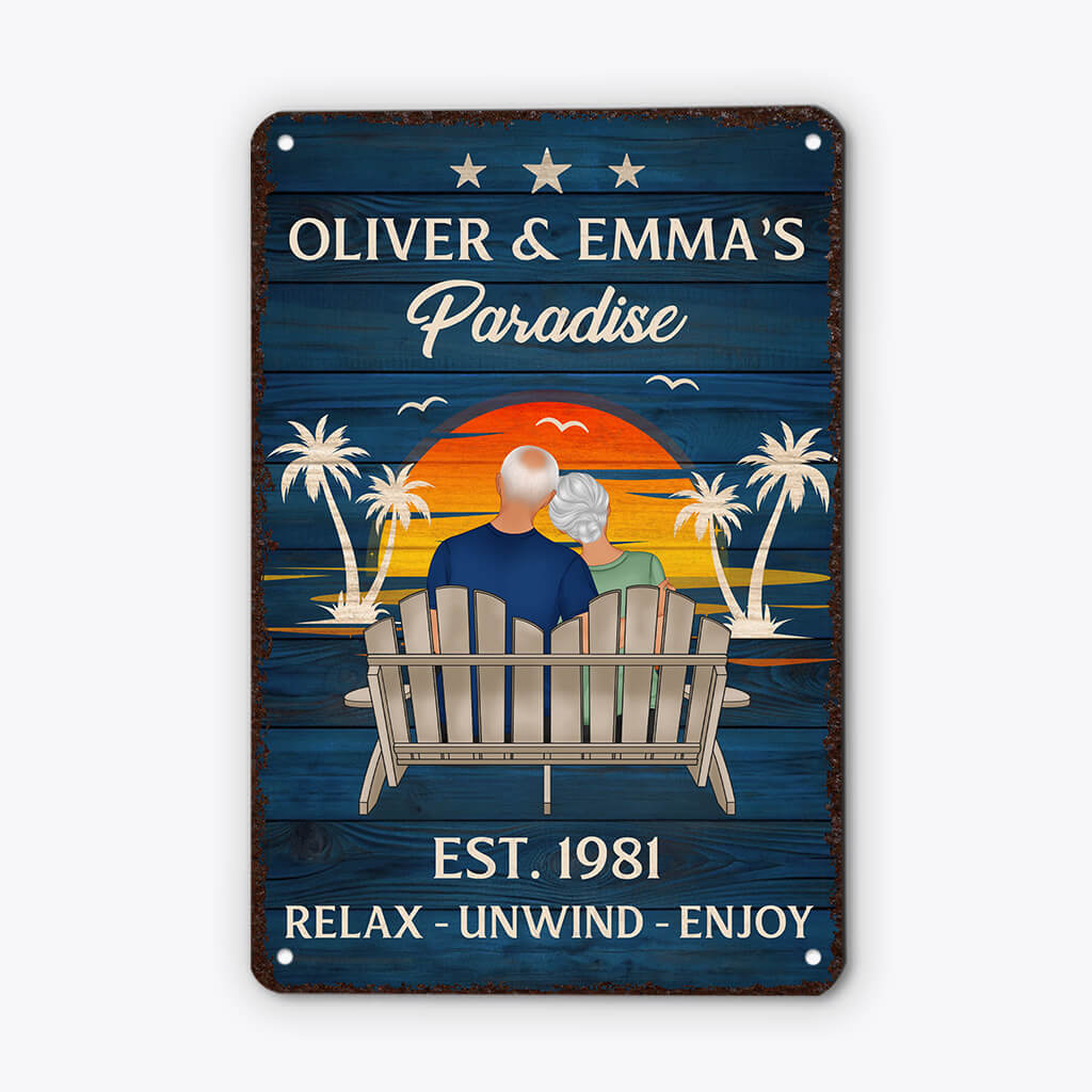 Personalised Paradise Metal Sign For Couple