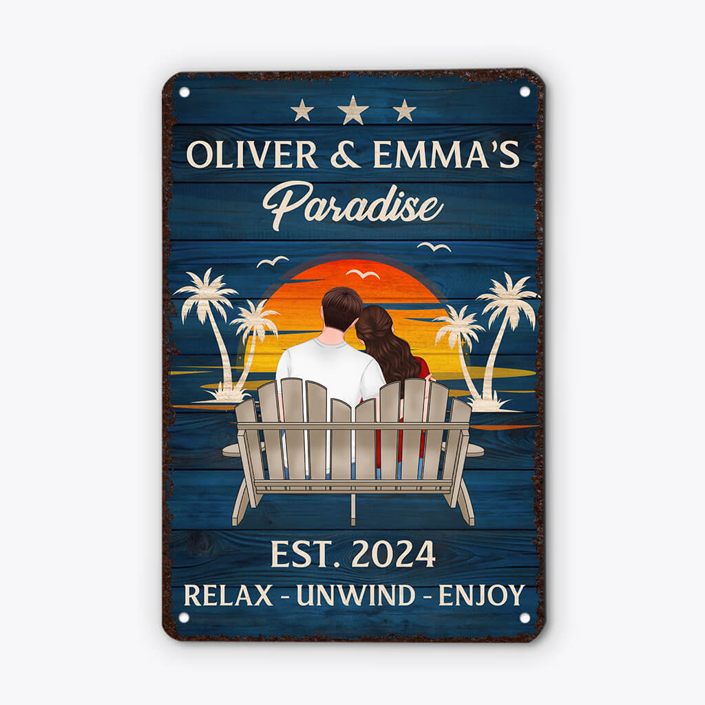 Personalised Paradise Metal Sign For Couple