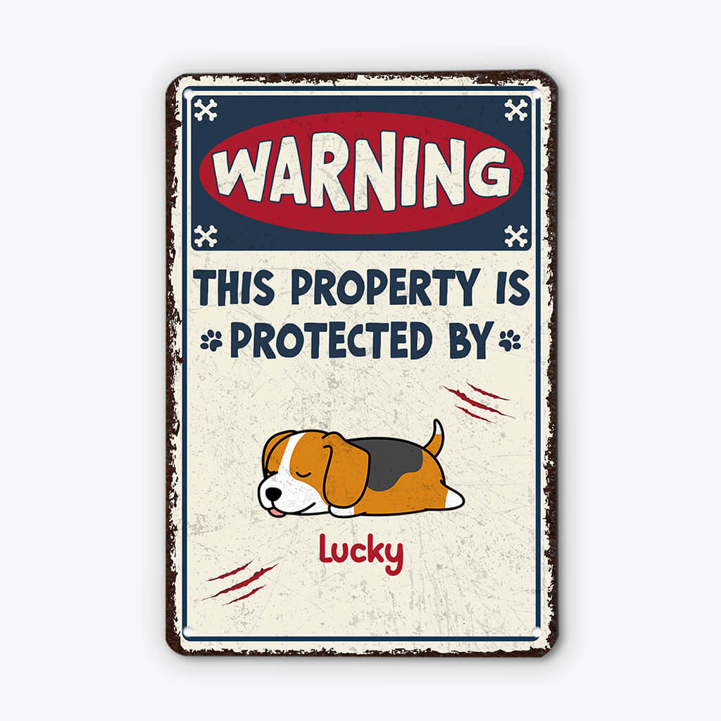 Personalised Warning. This Property Metal Sign For Dog & Cat Lovers