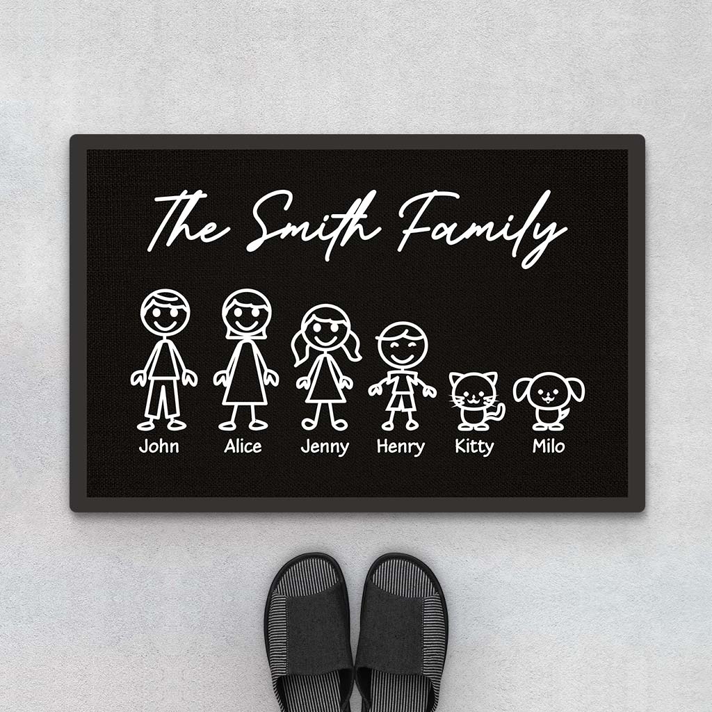 Personalised Black White The Smith Family Doormat