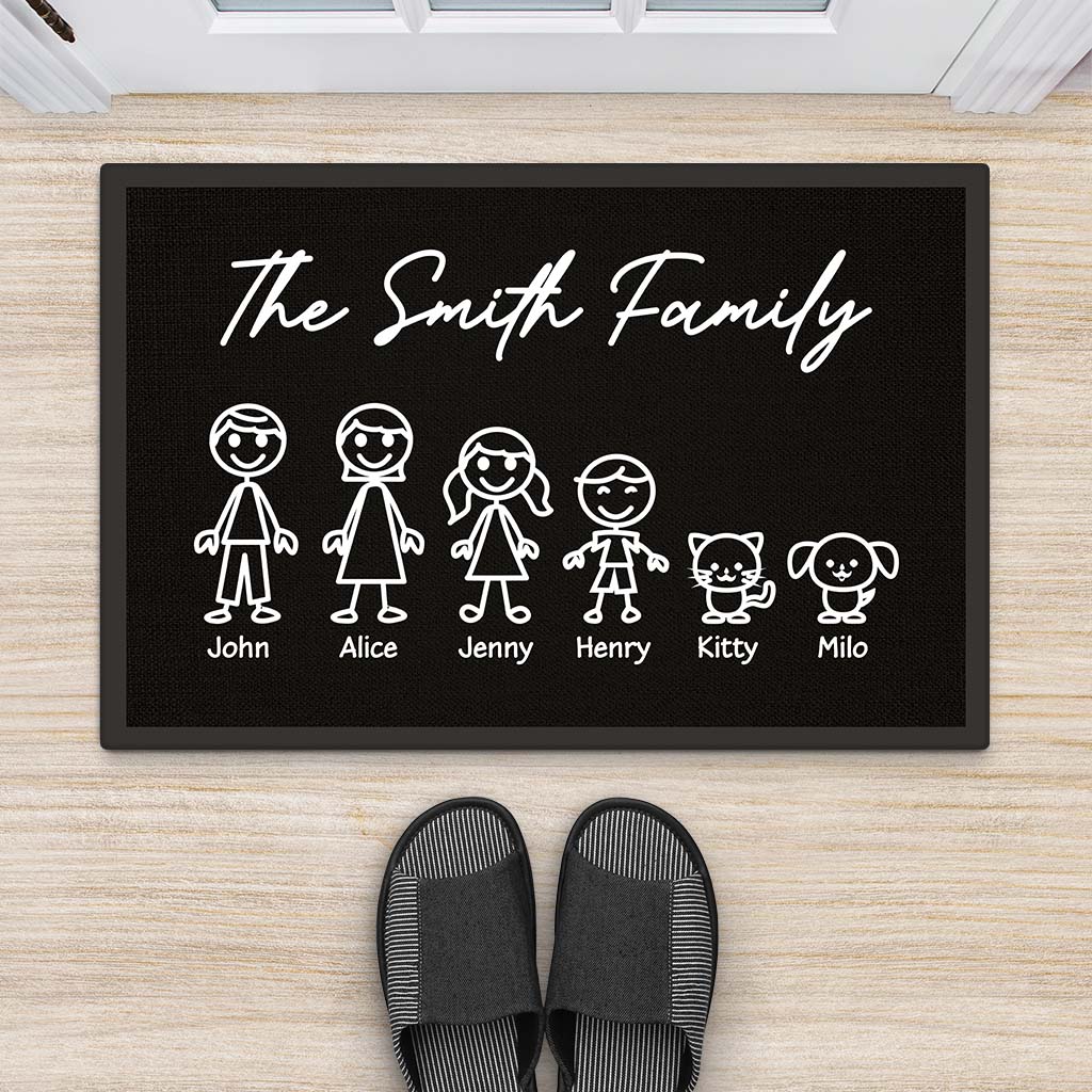 Personalised Black White The Smith Family Doormat