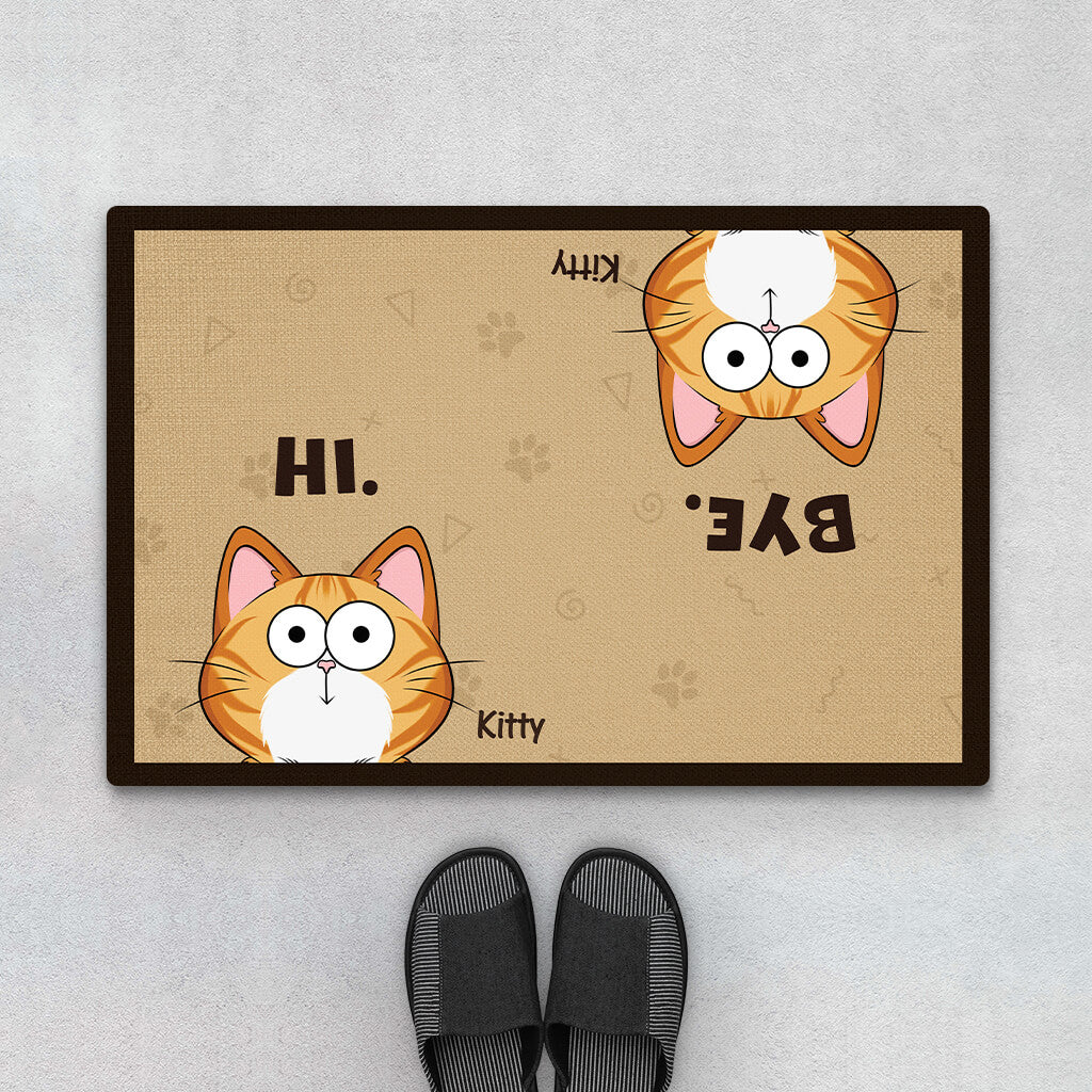 Personalised Hi Bye Doormat For Cat Lovers