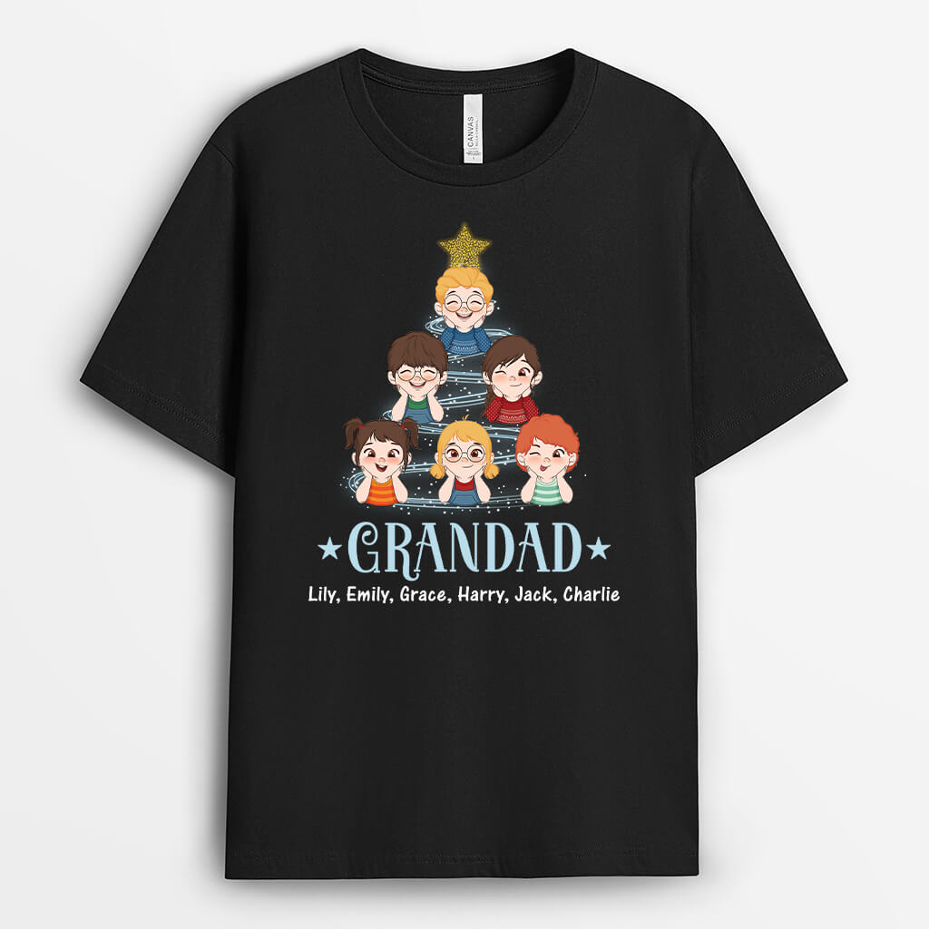 Personalised Christmas Children Tree T-Shirt For Grandad