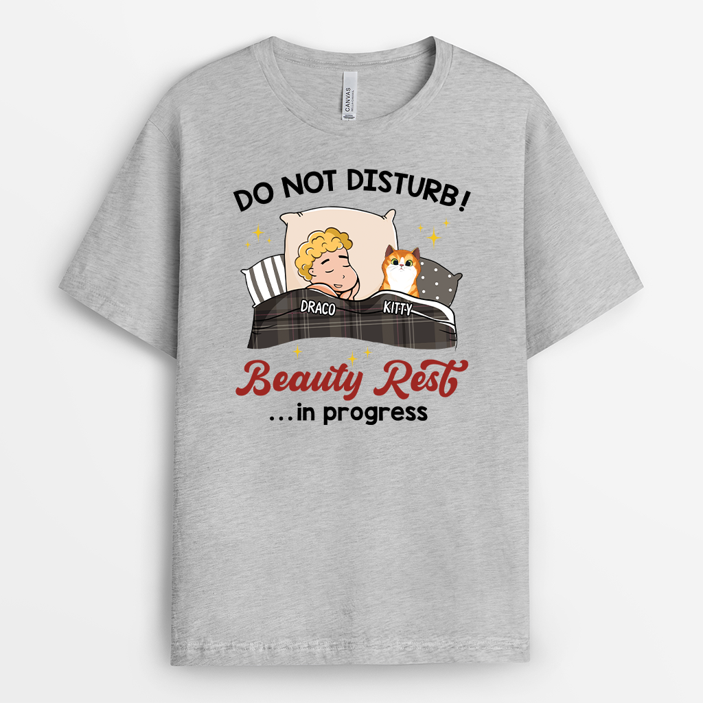 3060AUK2 do not disturb_ beauty rest in progress t shirt  personalised gifts for cat lovers