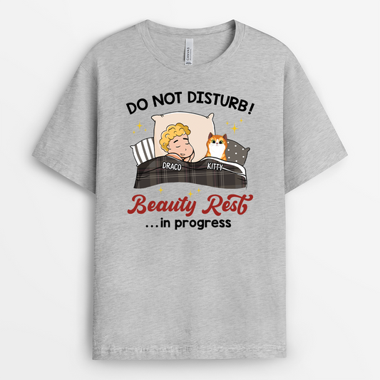 3060AUK2 do not disturb_ beauty rest in progress t shirt  personalised gifts for cat lovers