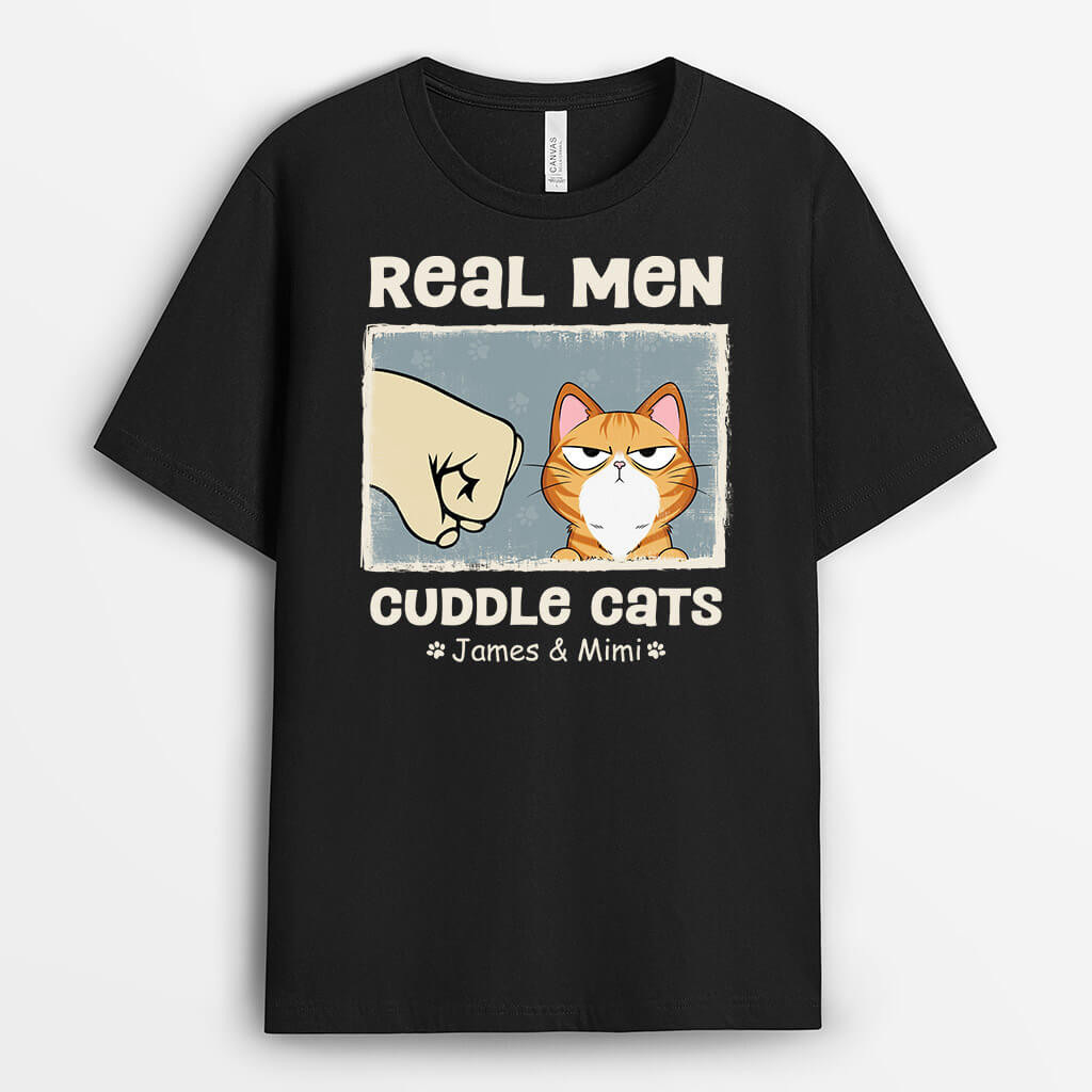 Personalised Real Man Cuddle Cats T-Shirt