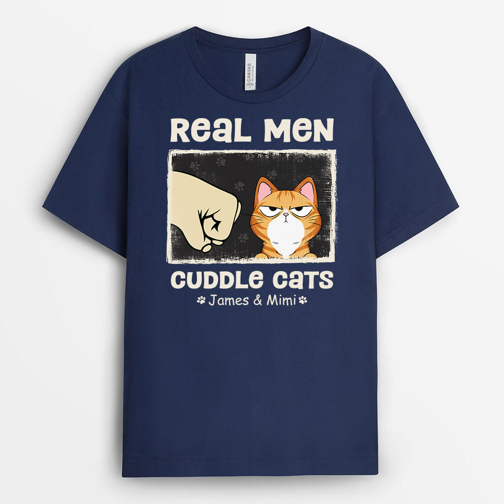 Personalised Real Man Cuddle Cats T-Shirt