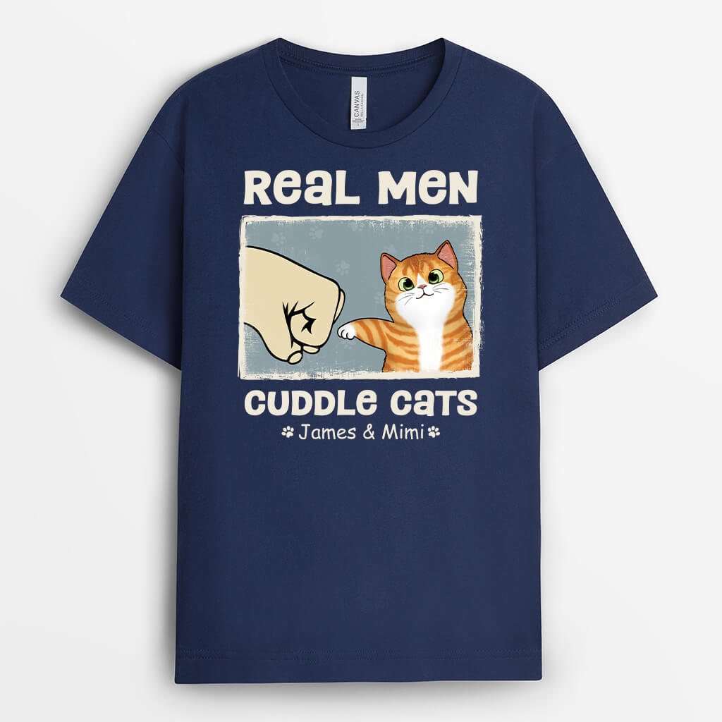 Personalised Real Men Cuddle Cats Funny T-Shirt