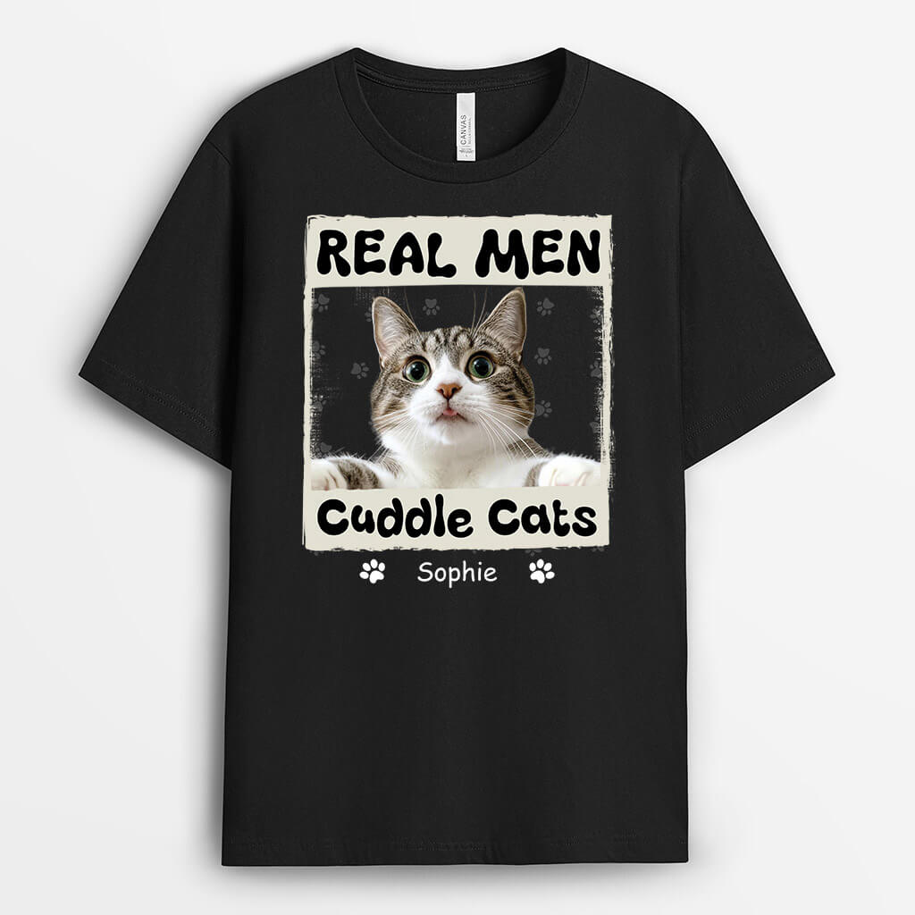 Personalised Real Men Cuddle Cat T-shirt