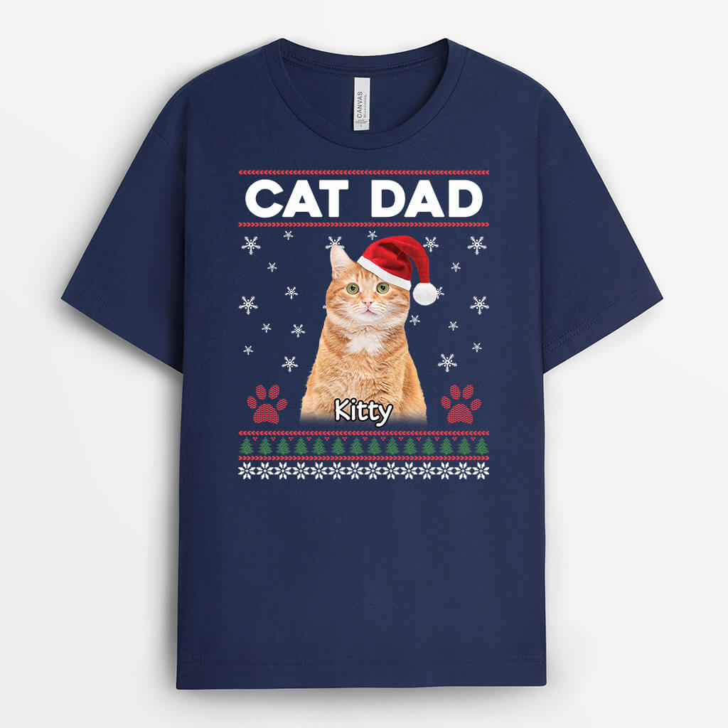 Personalised Cat Dad Christmas Theme T-shirt