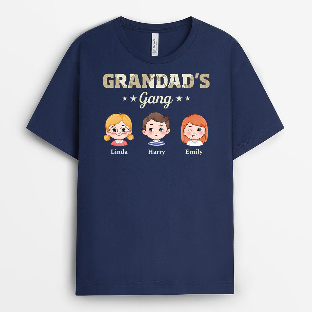 Personalised Grandad's Gang With Cute Grandkids's Face T-shirt