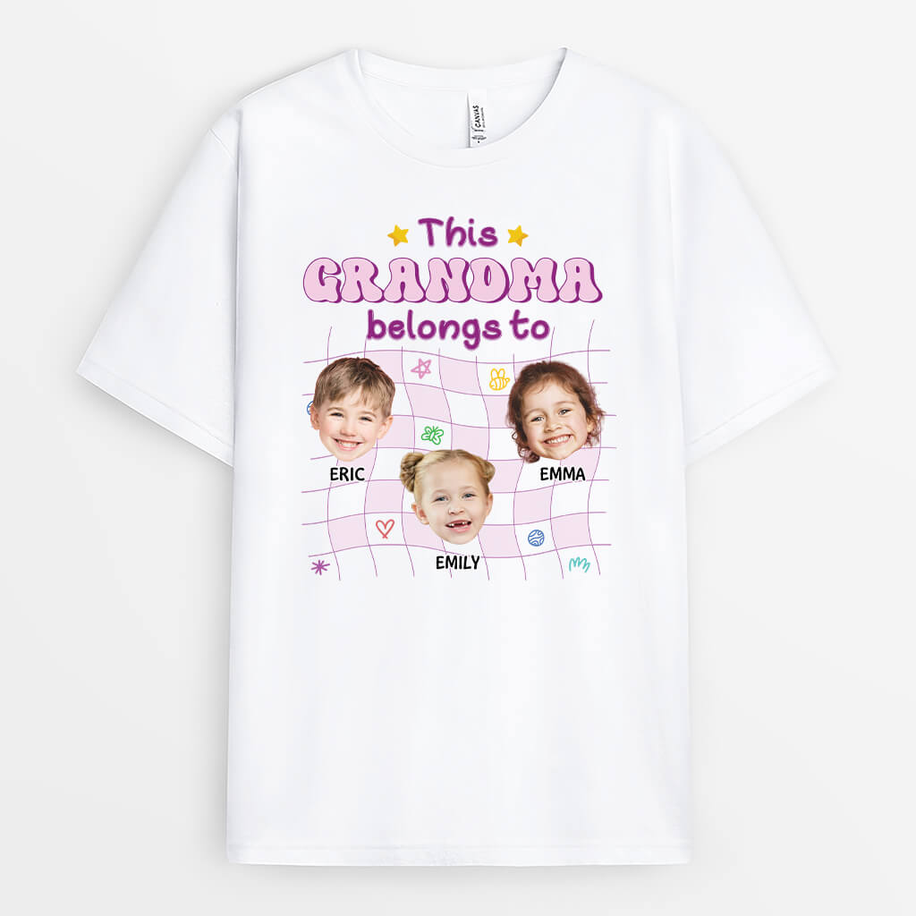 3147AUK1 this grandma mummy belongs to  personalised cute face t shirt for grandma mummy