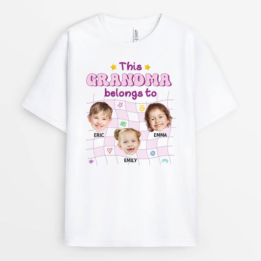 3147AUK1 this grandma mummy belongs to  personalised cute face t shirt for grandma mummy