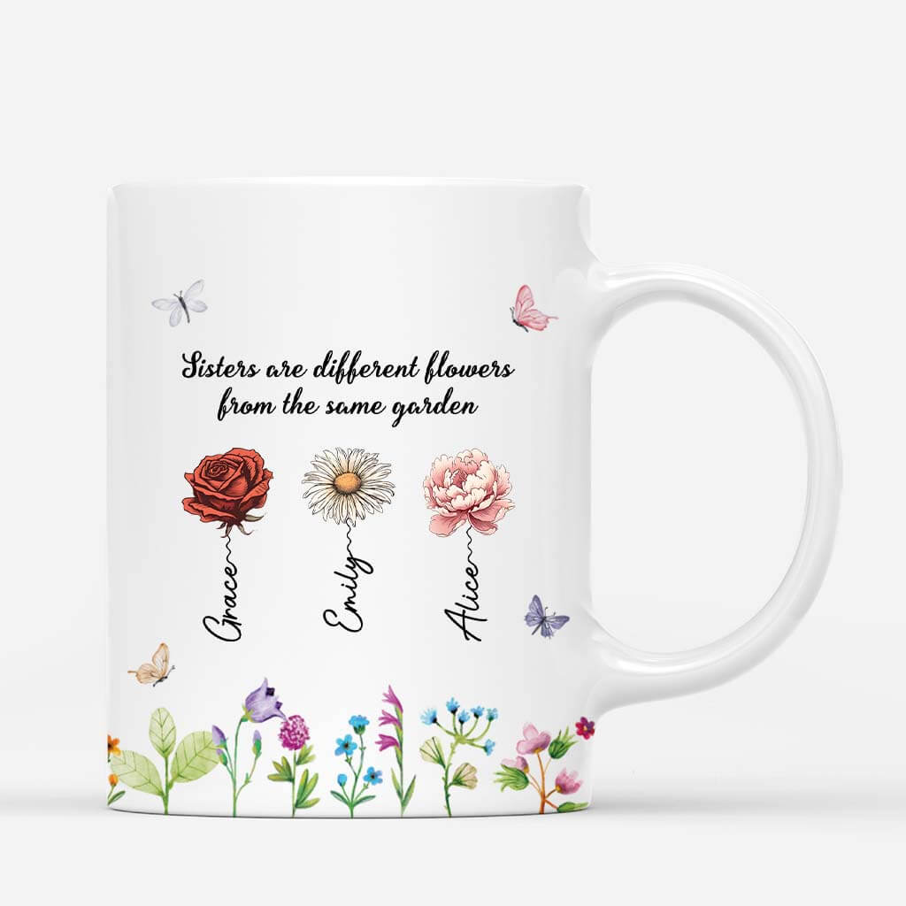 Personalised Sisters Are Different Flowers Mug