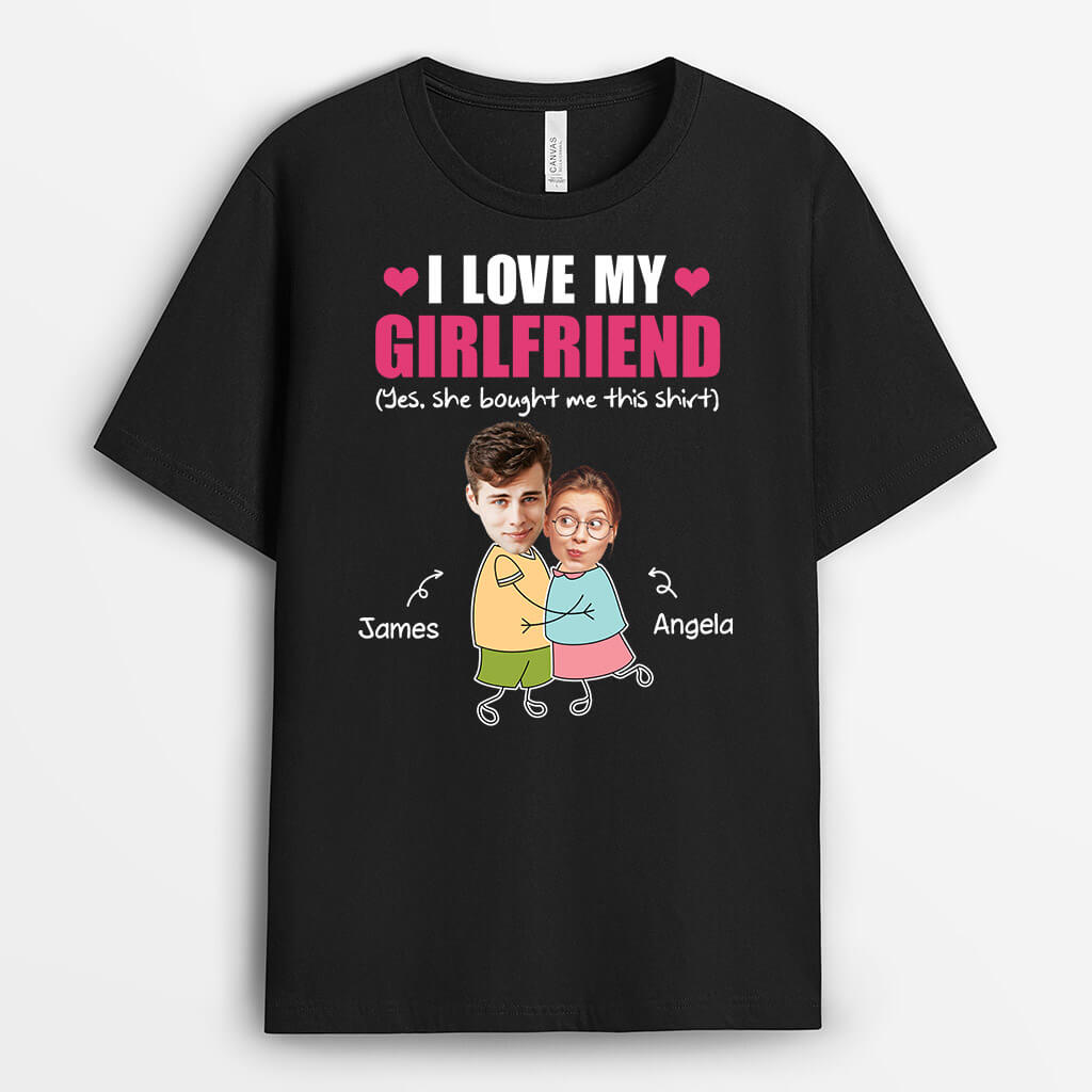 Personalised I Love My Girlfriend Funny Printed Couple's Face T-shirt