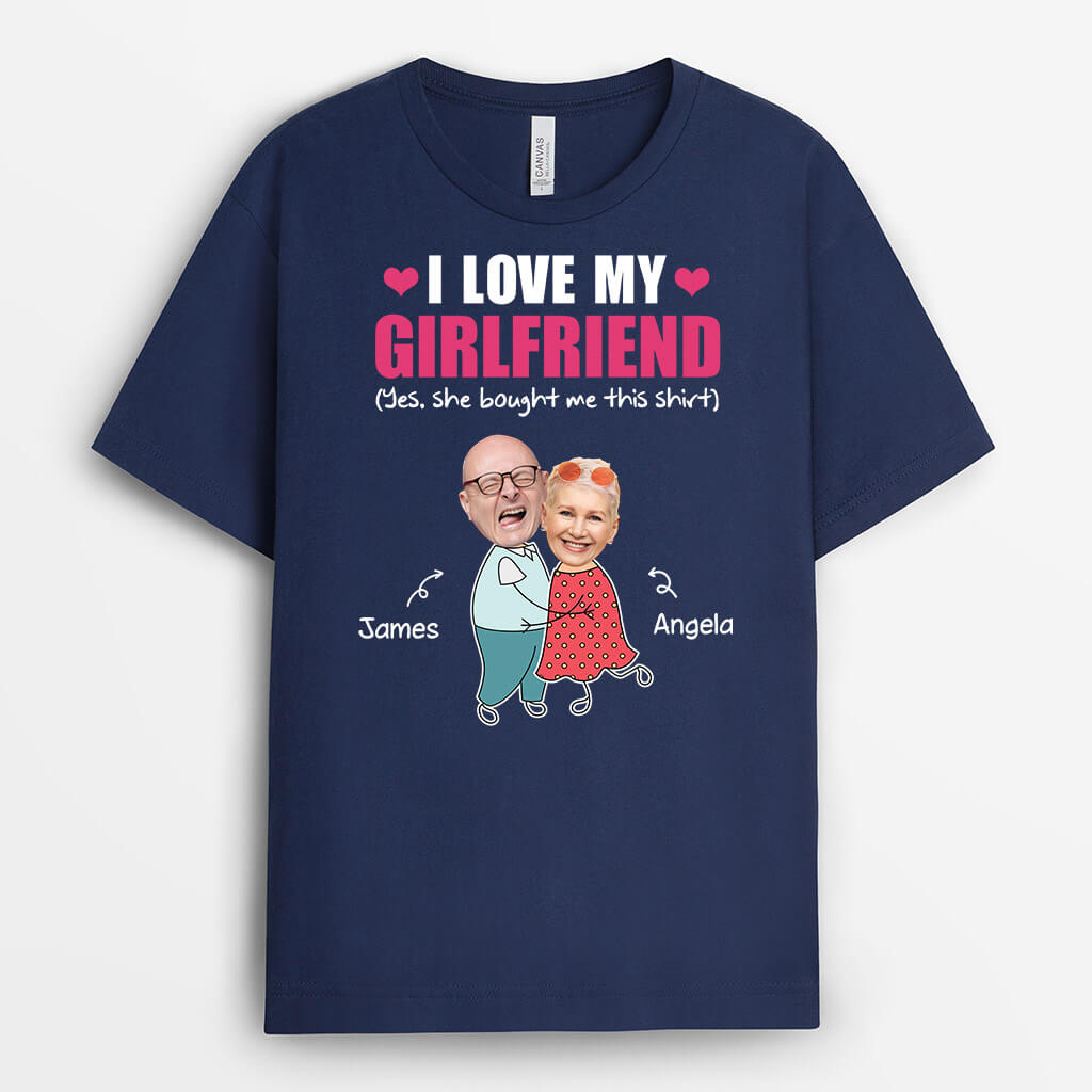 Personalised I Love My Girlfriend Funny Printed Couple's Face T-shirt