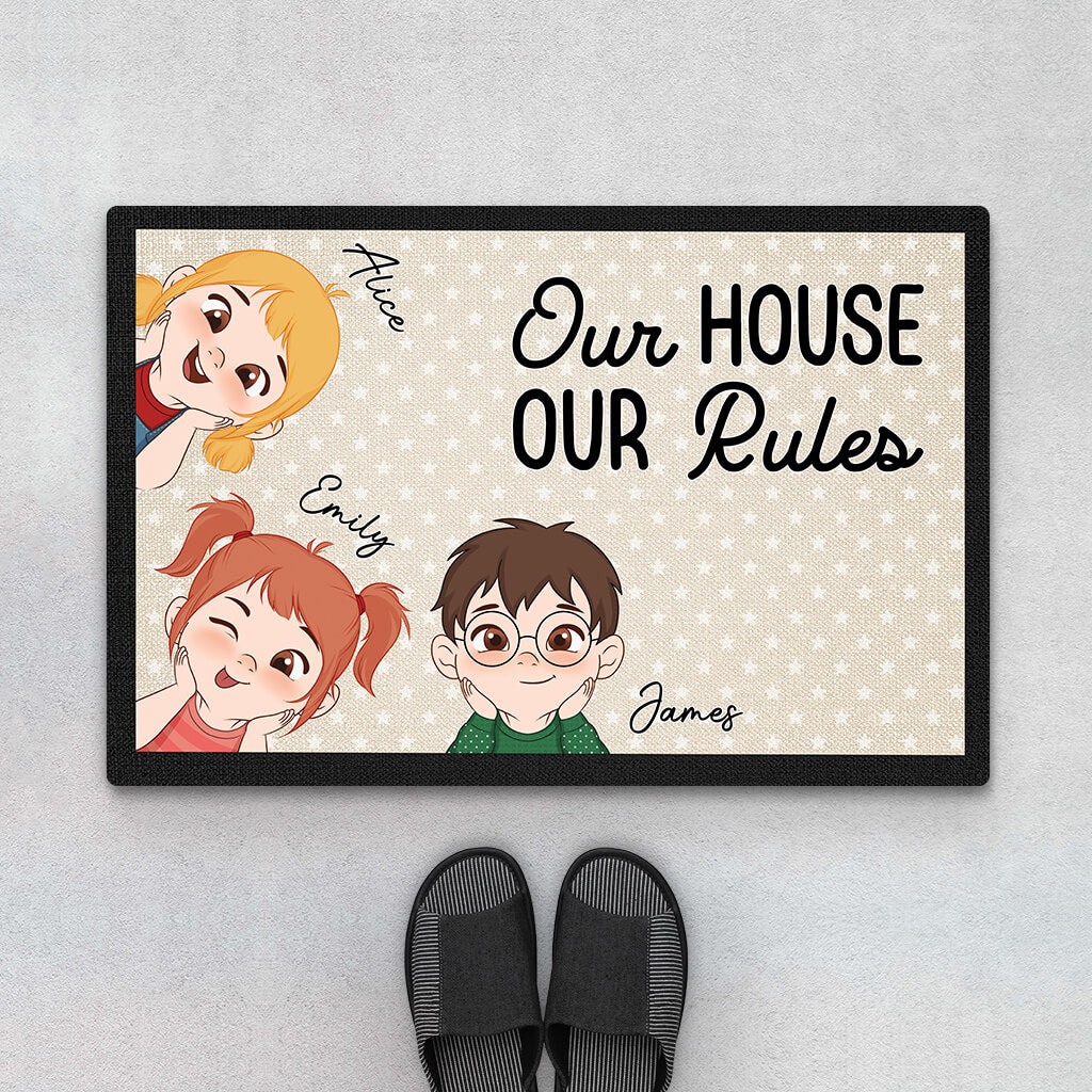 3258DUK1 our house our rules doormat  personalised gifts for kids
