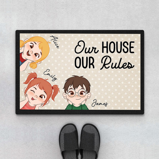 3258DUK1 our house our rules doormat  personalised gifts for kids