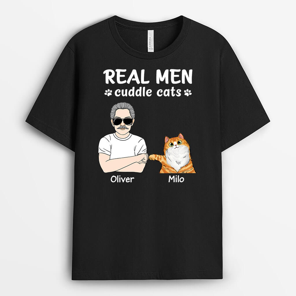 Personalised Real Man Cuddle Cats T-Shirt