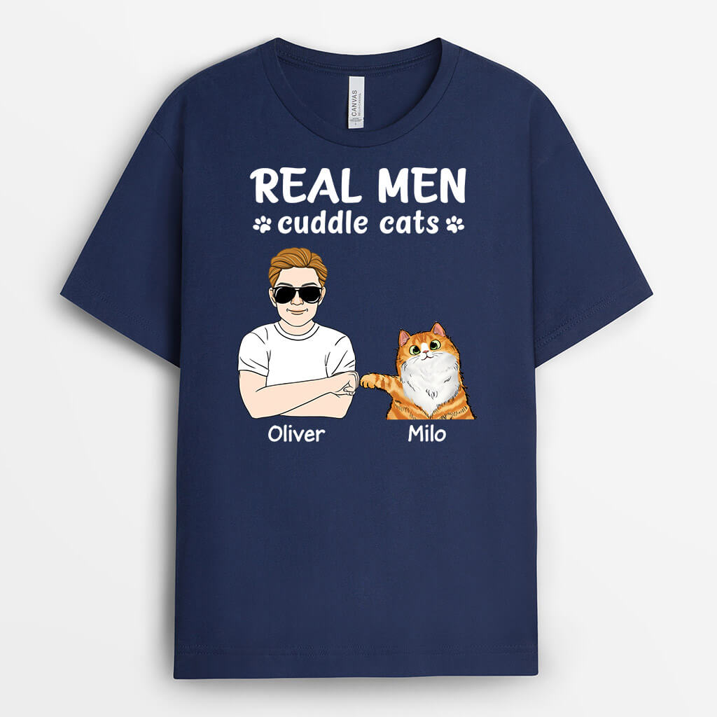 Personalised Real Man Cuddle Cats T-Shirt