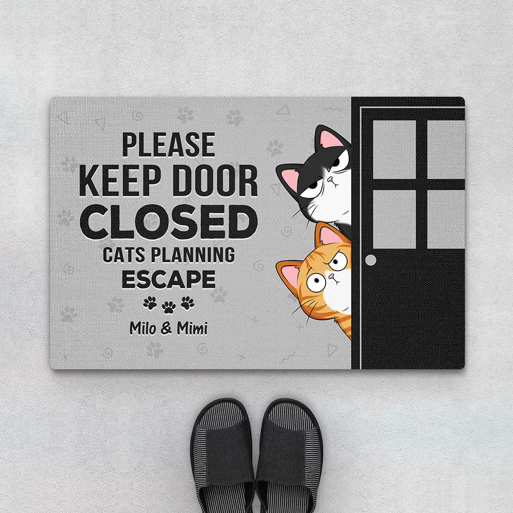 Personalised Please Keep Door Closed Doormat For Cat Lovers