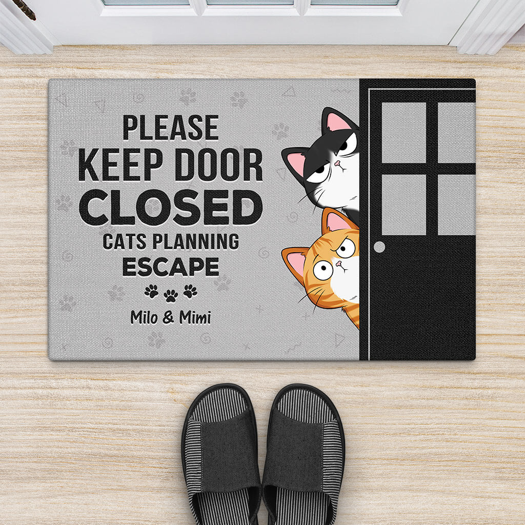 Personalised Please Keep Door Closed Doormat For Cat Lovers