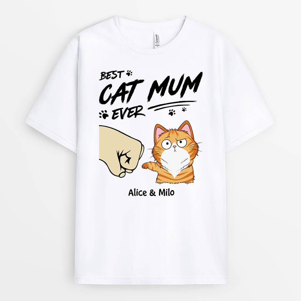 3313AUK1 best cat mum ever t shirt  personalised gifts for cat lovers