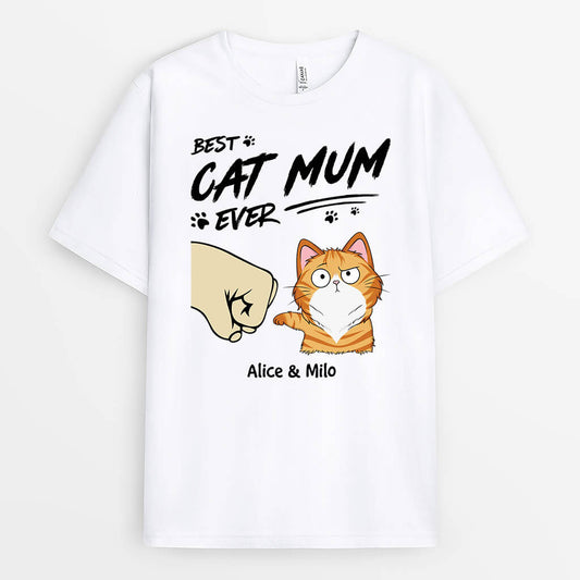3313AUK1 best cat mum ever t shirt  personalised gifts for cat lovers