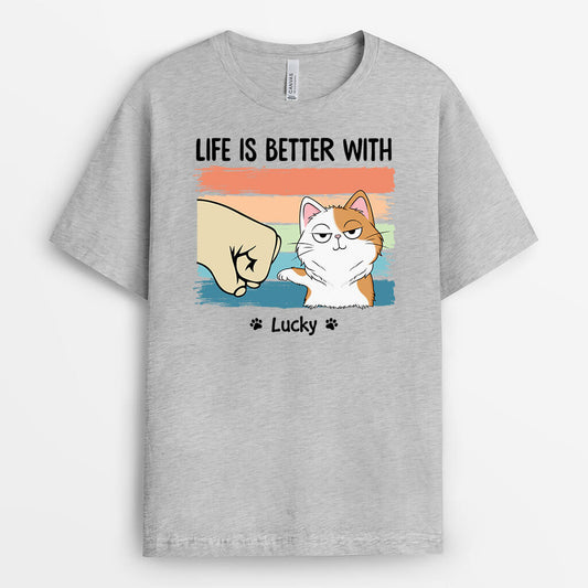 3314AUK2 life is better with t shirt  personalised gifts for cat owners