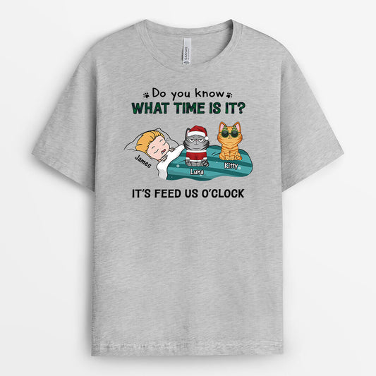 3318AUK2 do you know what time is it t shirt  personalised gifts for cat lovers