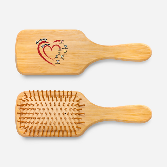 3319AUK1 personalised mummy granny uv printed bamboo hairbrush with names 3319aqsh5a
