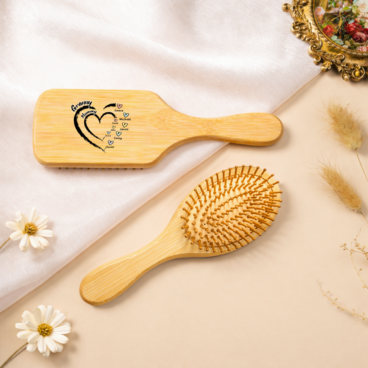 3319AUK2 personalised mummy granny uv printed bamboo hairbrush with names 3319aqsh5a