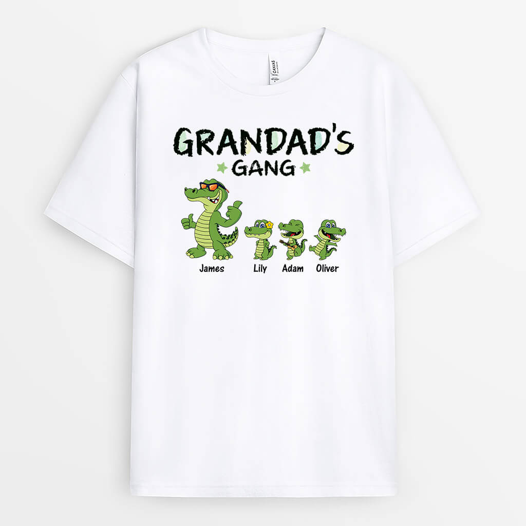 Personalised Cool "Grandad's Gang" Crocodile T-Shirt – Pastel Design For Grandad/Dad, Personalised Gifts For Dads And Grandads