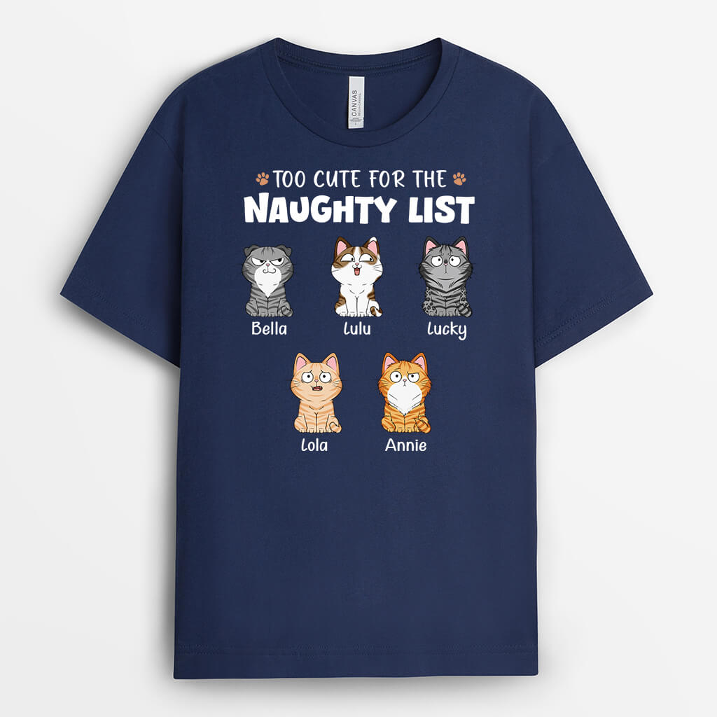 Personalised Too Cute For The Naughty List T-shirt For Cat Lovers