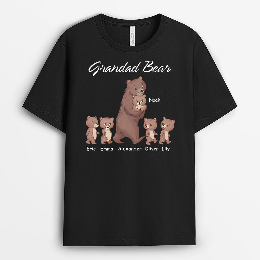 3325AUK1 personalised papa grandad bear black t shirt  personalised gifts for yout grandad dad