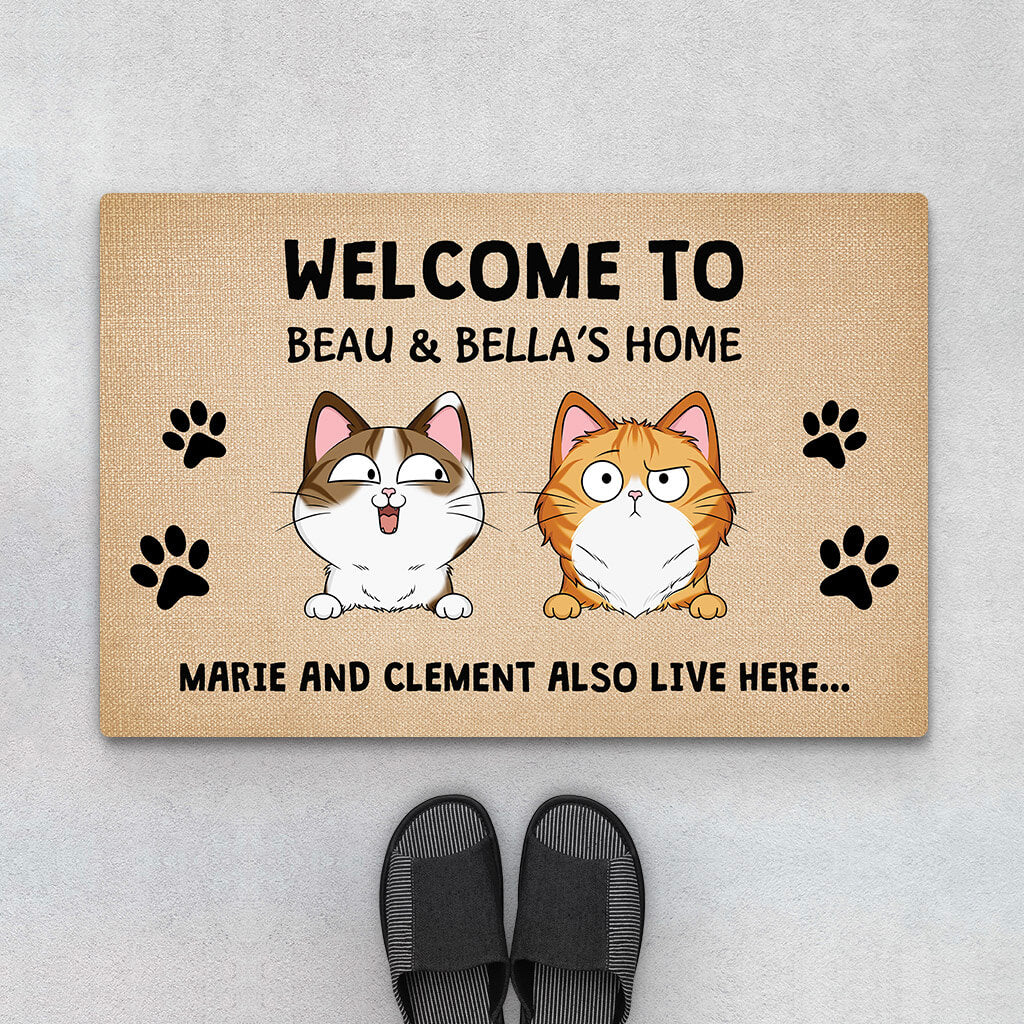 Personalised Welcome To Our Home Playful Cats Version Doormat