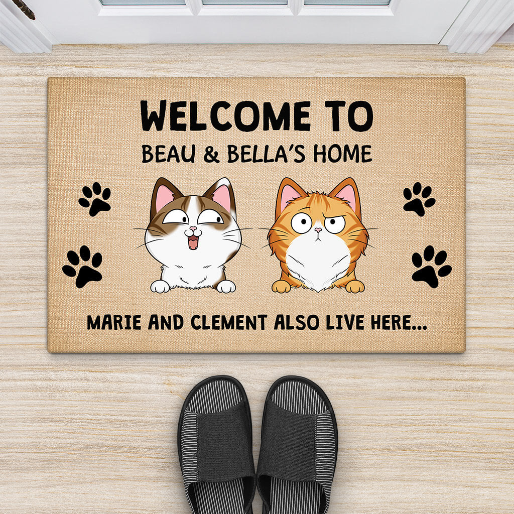 Personalised Welcome To Our Home Playful Cats Version Doormat