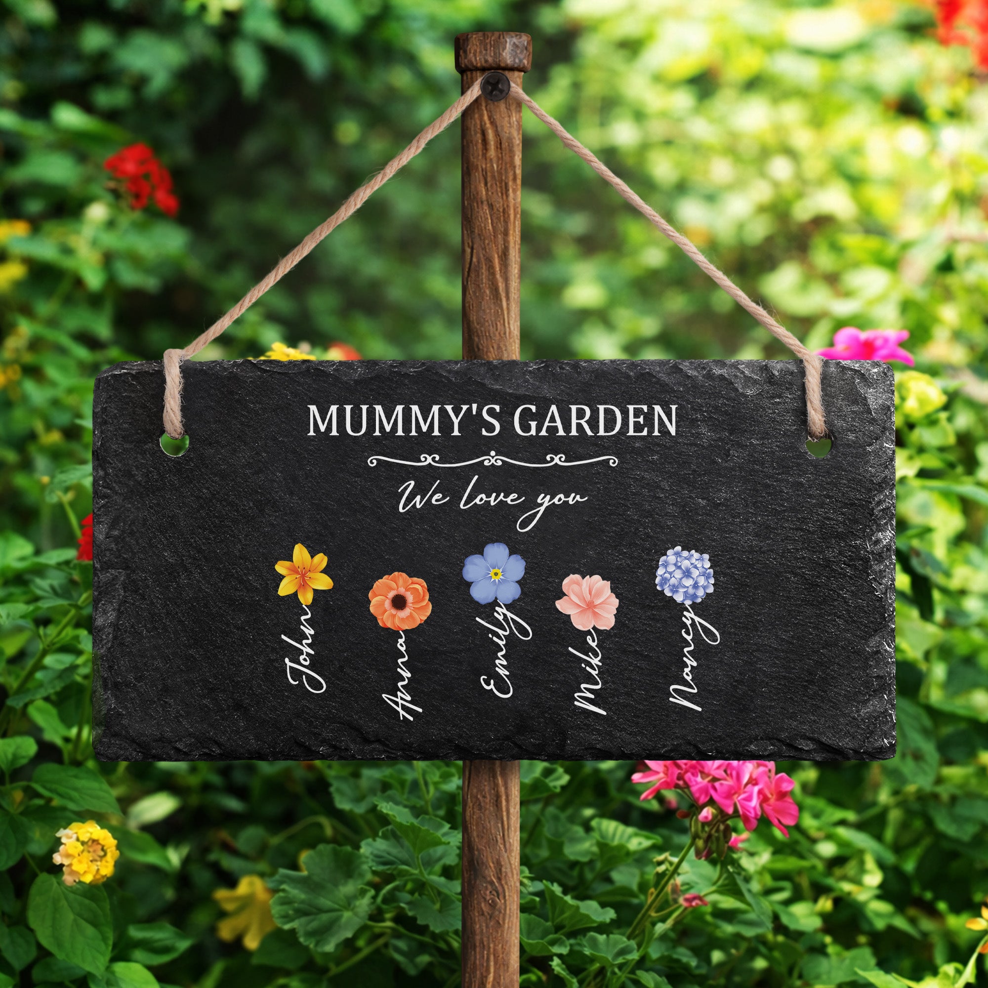 3340AUK2 personalised mumgrannys garden we love you slate garden sign 3340ae8l7a