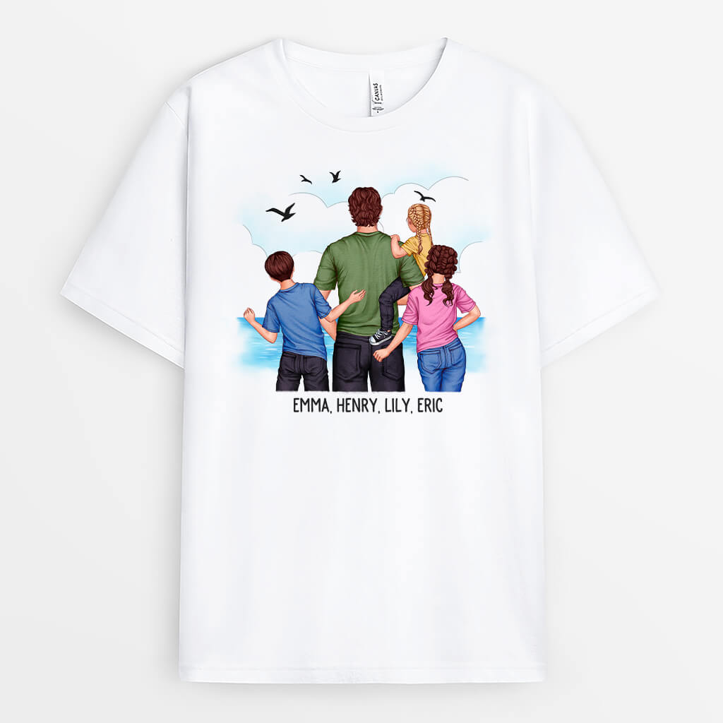 Personalised Dad And Kids By The Sea T-Shirt