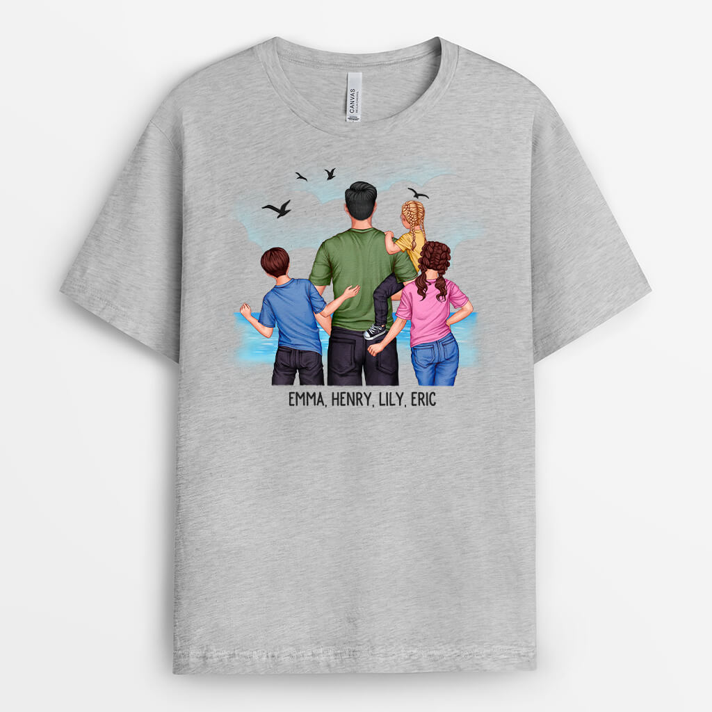 Personalised Dad And Kids By The Sea T-Shirt