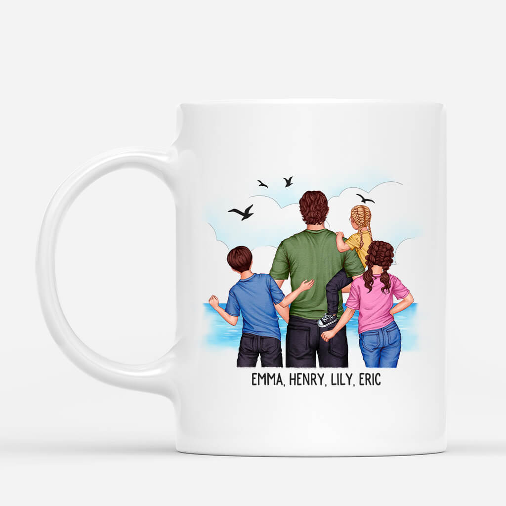 Personalised Dad And Kids By The Sea Mug