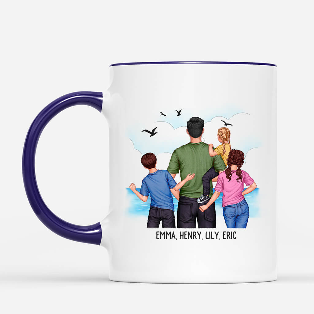 Personalised Dad And Kids By The Sea Mug