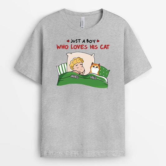 3366AUK2 just a girl boy who loves cats t shirt  personalised gifts for cat mum cat dad