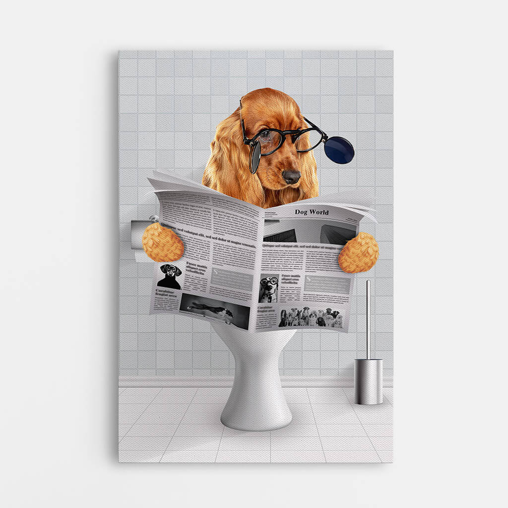 Personalised Dog On The Toilet & Reading The Newspaper Canvas