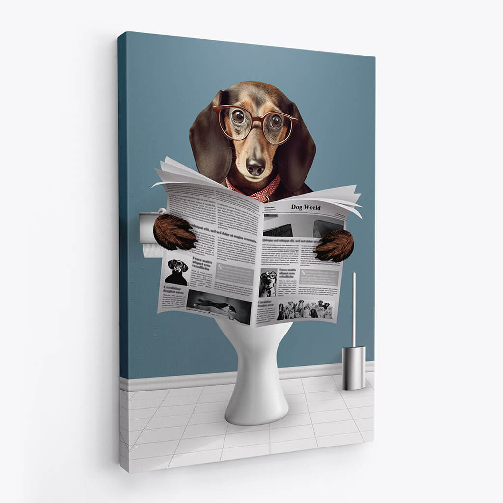 Personalised Dog On The Toilet & Reading The Newspaper Canvas