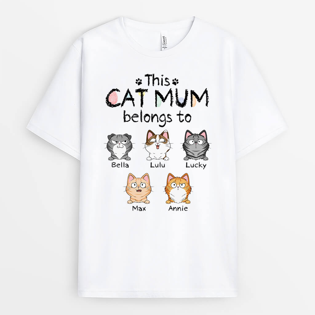 3382AUK1 this cat mum belongs to cute cats t shirt  personalised gift ideas for cat lovers