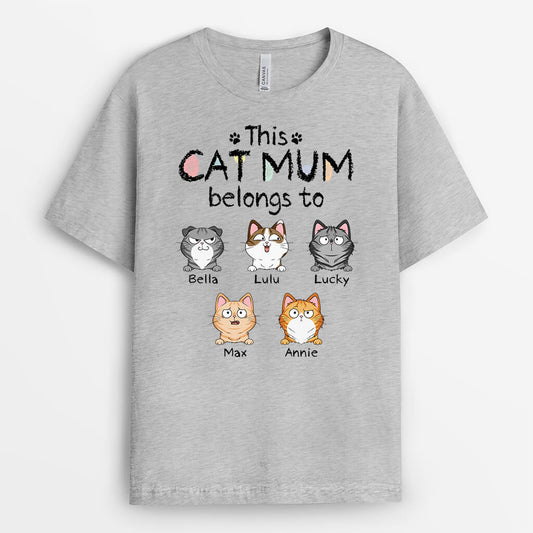 3382AUK2 this cat mum belongs to cute cats t shirt  personalised gift ideas for cat lovers