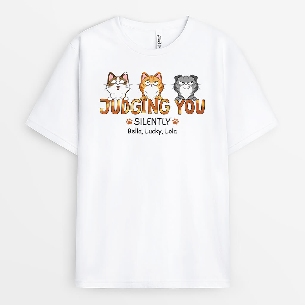 Personalised Judging You Silently T-Shirt For Cat Lovers