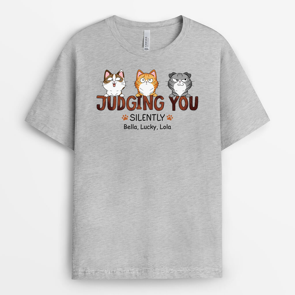 Personalised Judging You Silently T-Shirt For Cat Lovers