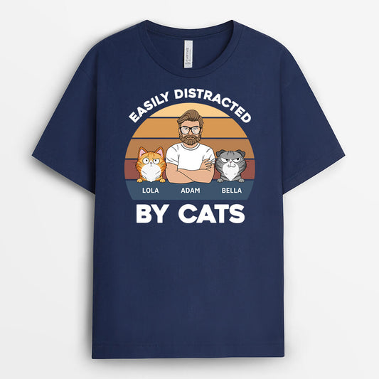 3391AUK1 easily distracted by cats t shirt  personalised gifts for cat lovers